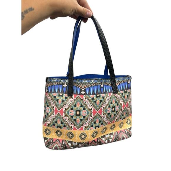 Johnny Was Colorful Floral Patterned Leather Small Tote Bag Bohemian - Picture 4 of 14